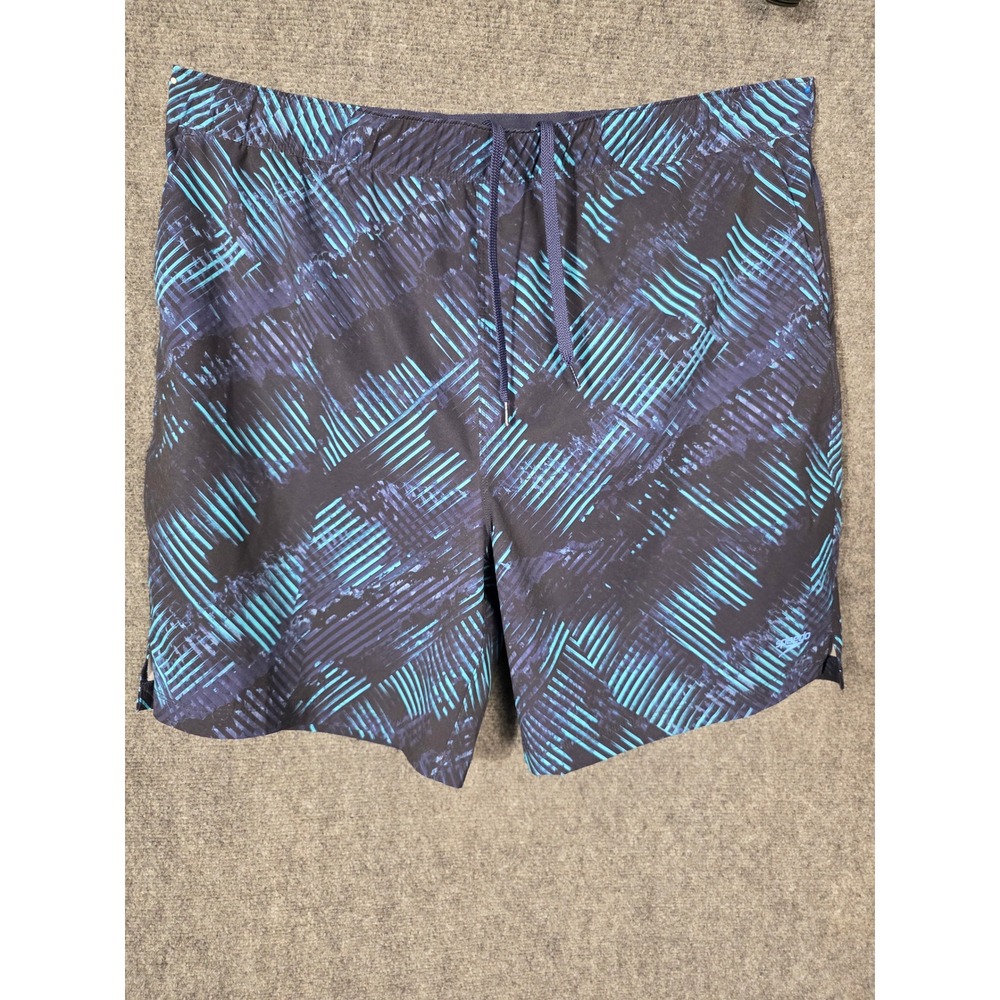 Speedo Mens XXL Swim Trunks Navy Teal Abstract Geometric Board Shorts Y2K Loud